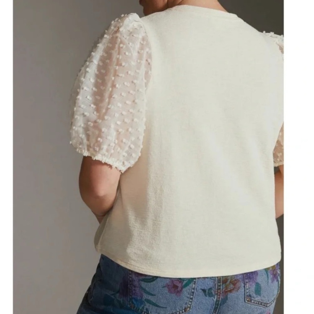 Maeve by Anthropologie Ivory Sheer Puff Short Sleeve Shirt Top - Womens Small - Picture 2 of 14